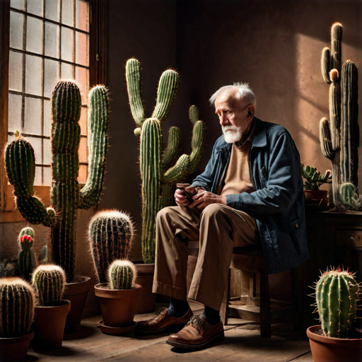 Old man and a cactus